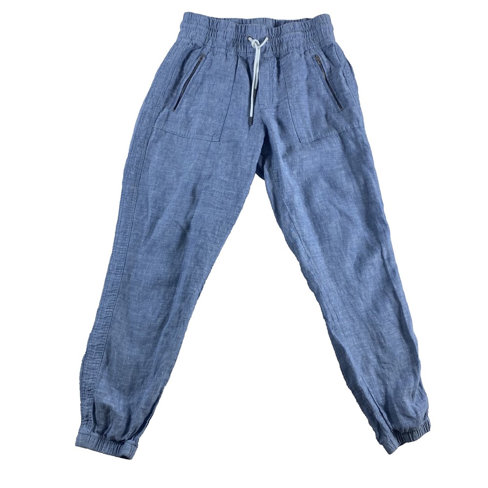 Athleta Cabo Linen Jogger Pants Women Sz 4 Light Blue Elastic Waist Coastal